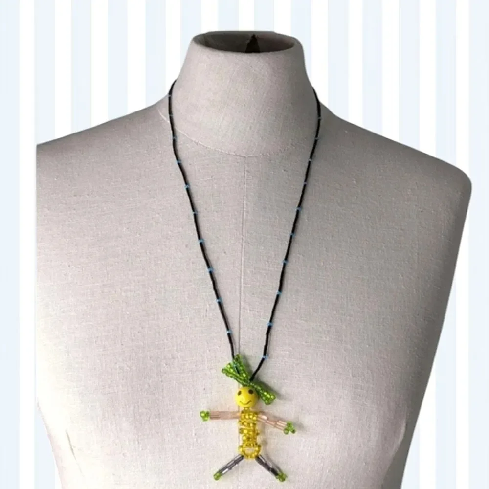 Handcrafted Beaded Figure Fixed Length Necklace On Beaded Chain
